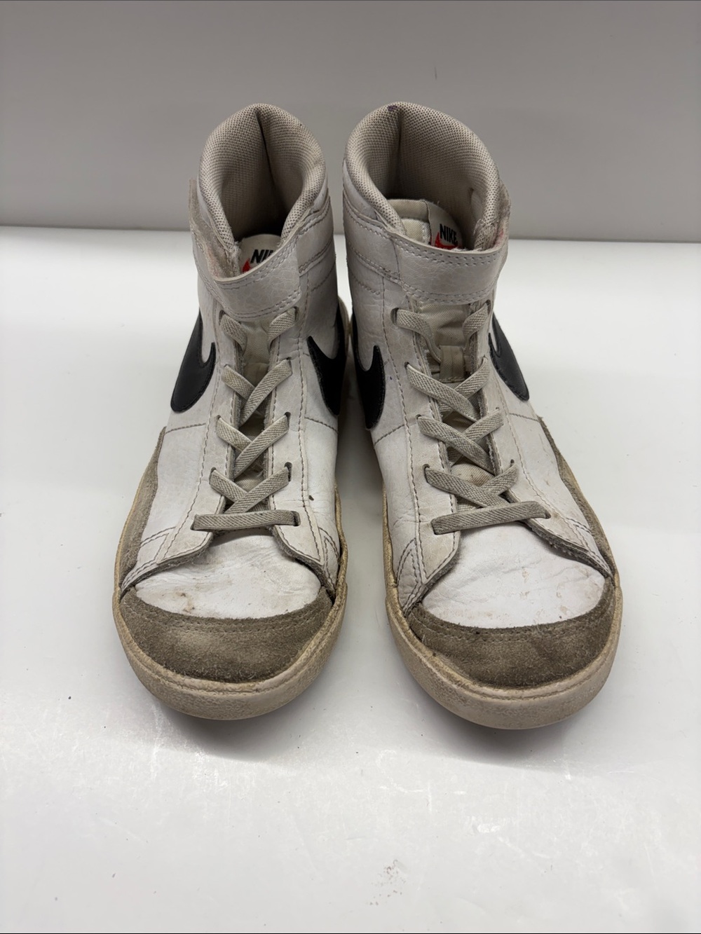 Nike Kids BlazerWhite and Black High-Top Sneakers with Tan Accents